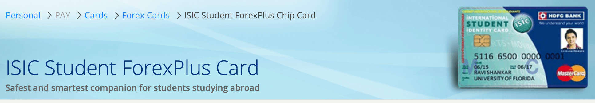 HDFC Bank ISIC Student ForexPlus Card