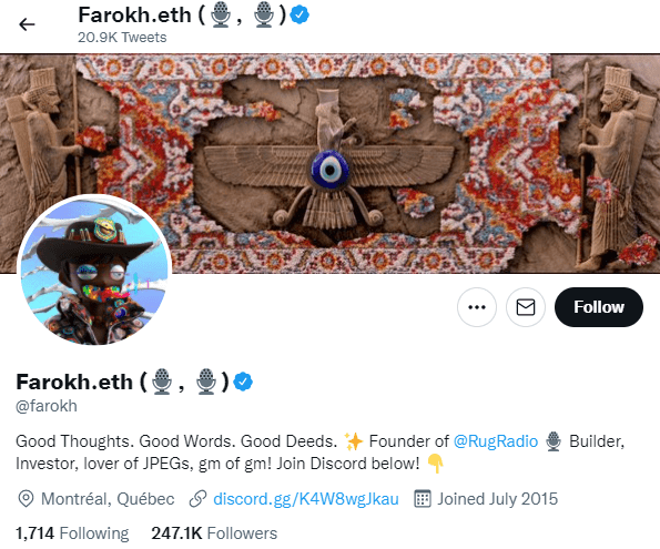 40 Best NFT Twitter Account to Follow 9 8 farokh 40 Best NFT
