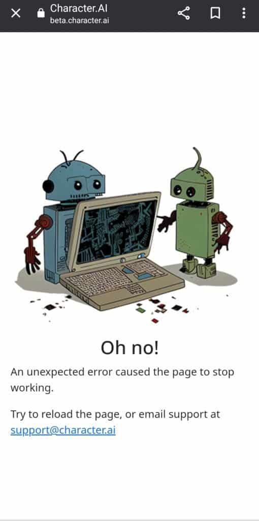 How to Fix "An Unexpected Error Caused The Page To Stop Working" in Character.ai 1 An Unexpected Error Caused The Page To Stop Working