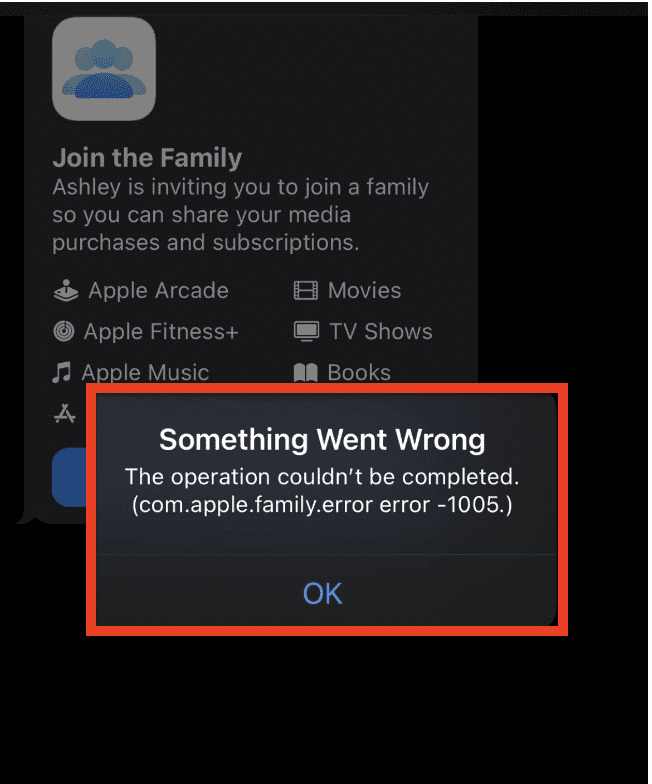 Apple Family Error 1005