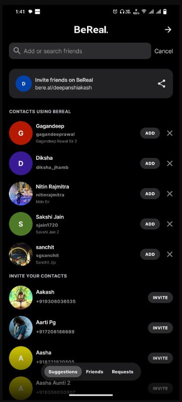 How To Fix BeReal Unadding Friends Glitch 4 BeReal Unadding Friends Glitch search friend username