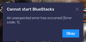 Bluestack error code 1 1