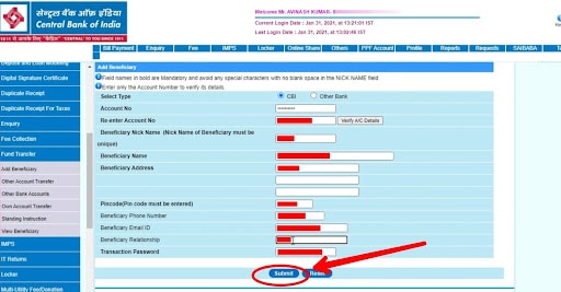 How to Add Beneficiary in Central Bank Of India? 5 CBINAB4