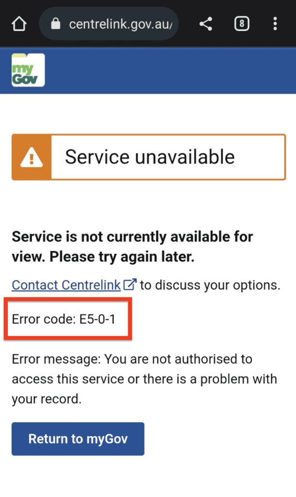 How to Fix "Error Code E5-0-1" on Centrelink 1 Centrelink Error Code E5-0-1