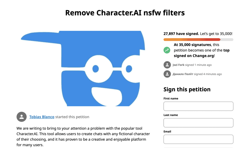 Character.ai NSFW Petition on Change.org - Everything You Should Know About 1 Character.ai NSFW Petition on Change.org