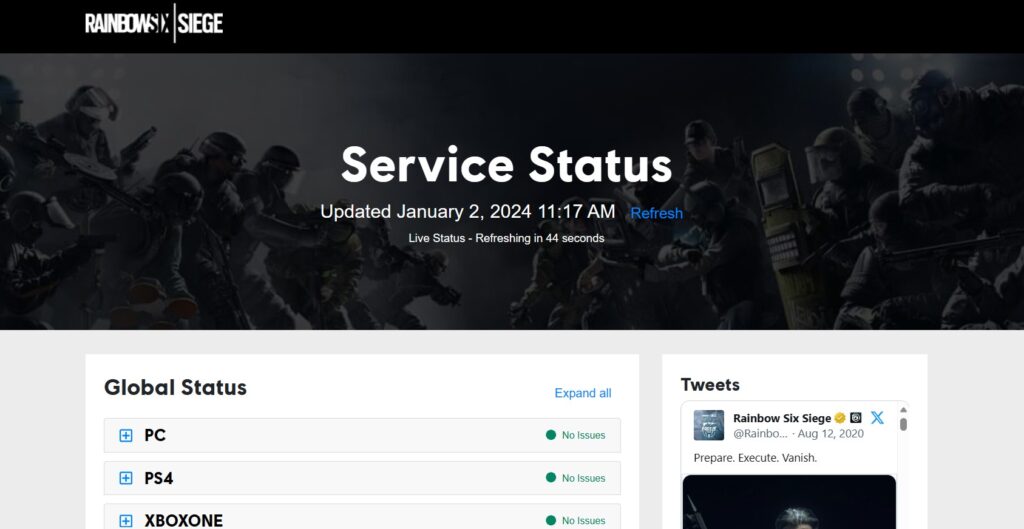 How To Fix Rainbow Six Siege Server Connection Error Code 3-0x0001000B 2 Check for Server Outages to Fix Rainbow Six Siege server connection error code 3 0x0001000B