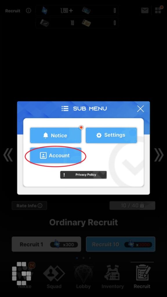How To Fix "Character Data Error Code e079637d" on The Goddess Of Victory Nikke 2 Click on account option