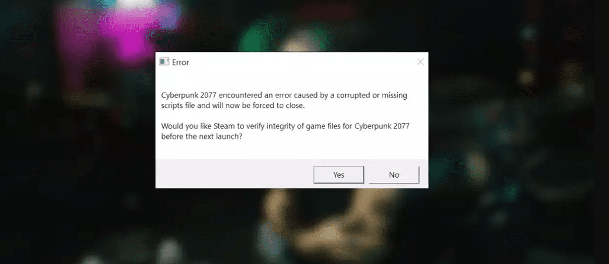 Cyberpunk 2077 error