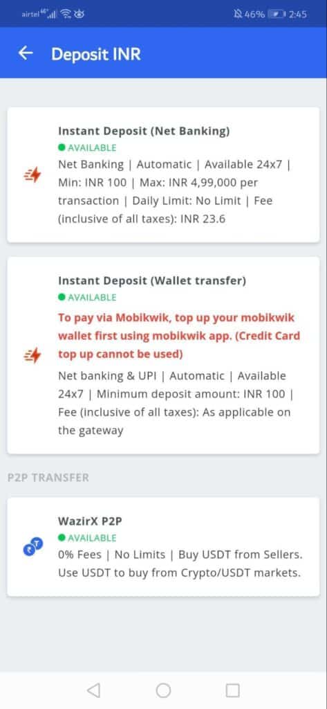 How to Deposit Money in WazirX? 5 Depsoit Wazirx M payment method