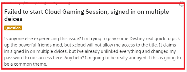 Failed to start cloud gaming session. You are signed in on