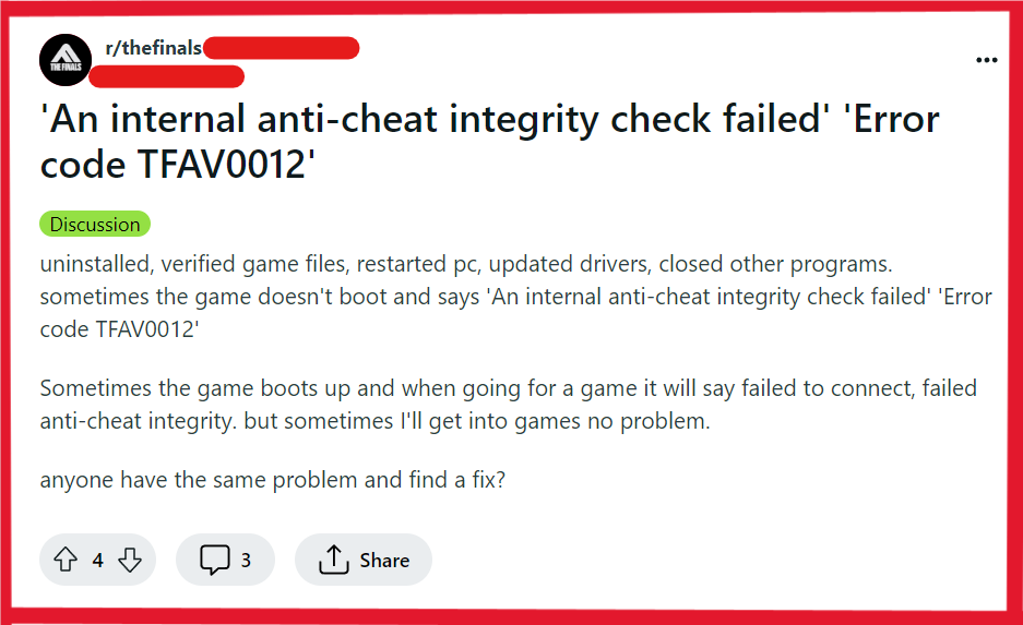 How To Fix The Finals Error Code TFAV0012 An Internal Anti-Cheat Integrity Check Failed 2 Fix Error Code TFAV0012 An Internal Anti Cheat Integrity Check Failed in The Finals