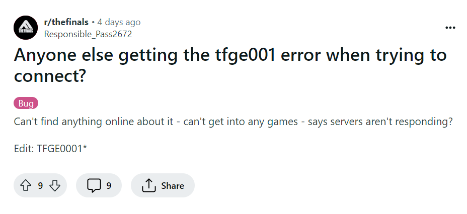 How To Fix The Finals Error Code TFGE0001 Server Not Responding We Can't Connect You To A Match 2 Fix Error Code TFGE0001 Server Not Responding We Cant Connect You To A Match In The Finals