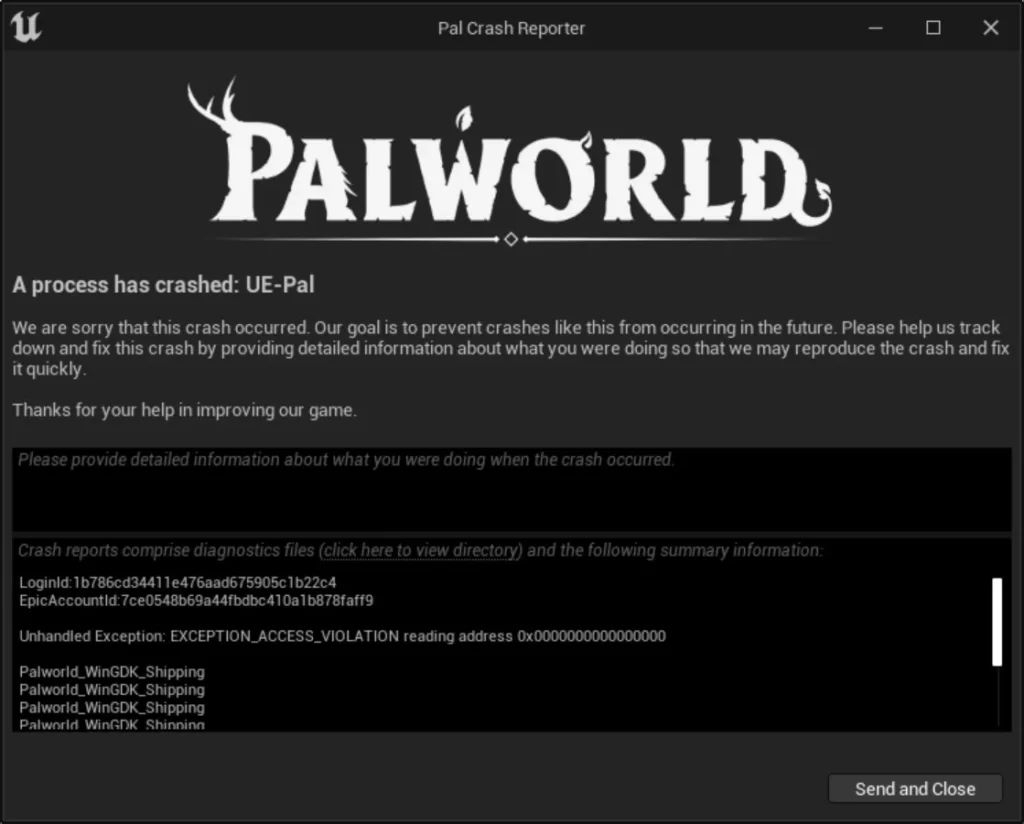 Palworld a process has crashed ue pal