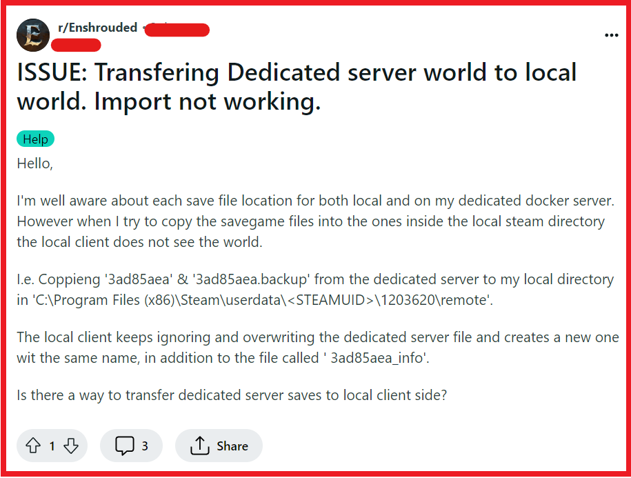 How To Fix Transferring Dedicated Server World To Local World, Import Not Working On Enshrouded 2 Fix Transferring Dedicated Server World To Local World Import Not Working On Enshrouded