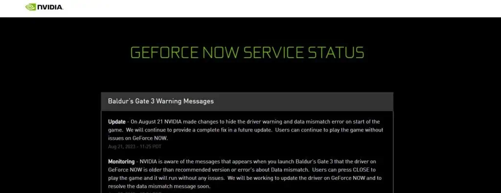 GeForce NOW Server Status for error code