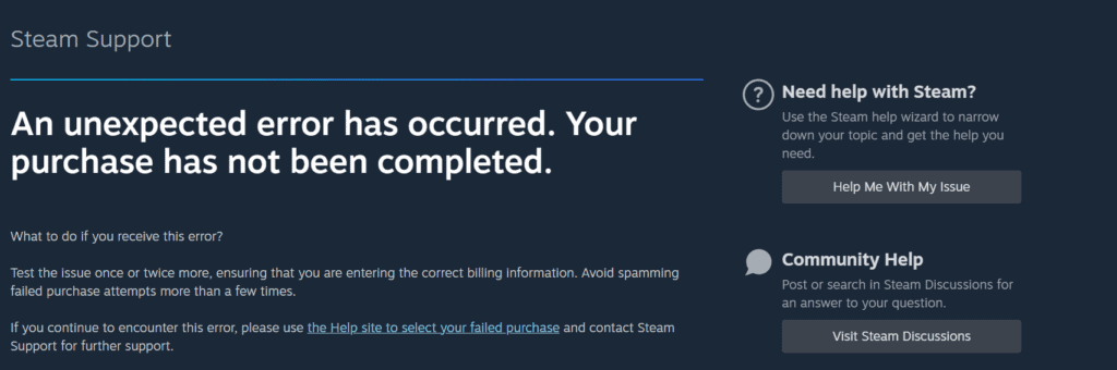 How To Fix An Unexpected Error Has Occurred Your Purchase Has Not Been Completed On Steam 2 How To Fix An Unexpected Error Has Occurred Your Purchase Has Not Been Completed On Steam