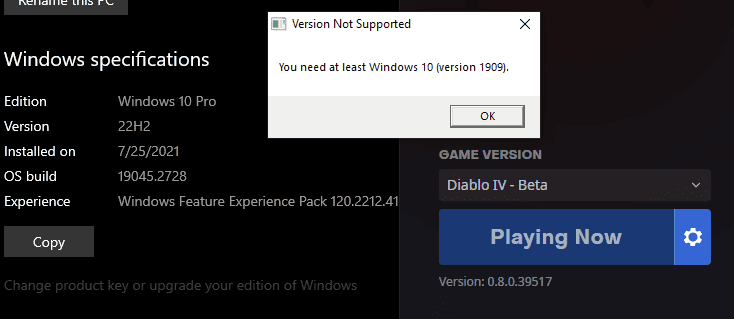 How To Fix Diablo 4 Error You Need At Least Windows 10 Version 1909 Unsupported OS Version 2 How To Fix Diablo 4 Error You Need At Least Windows 10 Version 1909 Unsupported OS Version 1