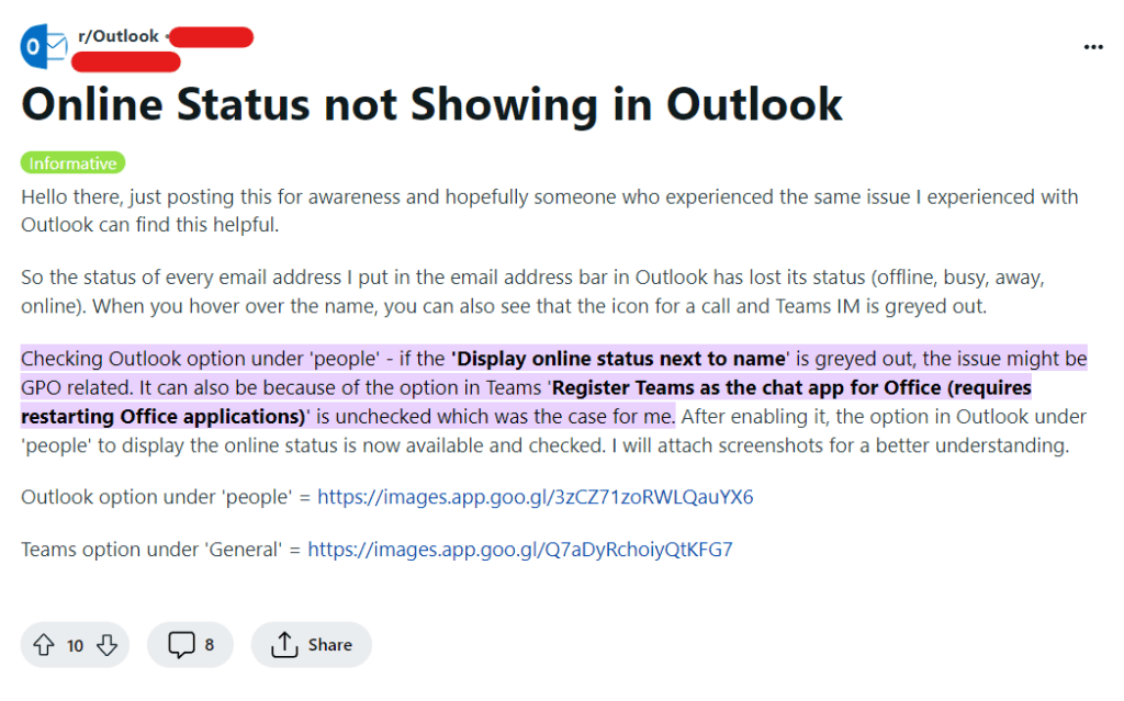 How To Fix Display Online Status Next To Name Greyed Out In Outlook 2 How To Fix Display Online Status Next To Name Greyed Out In Outlook