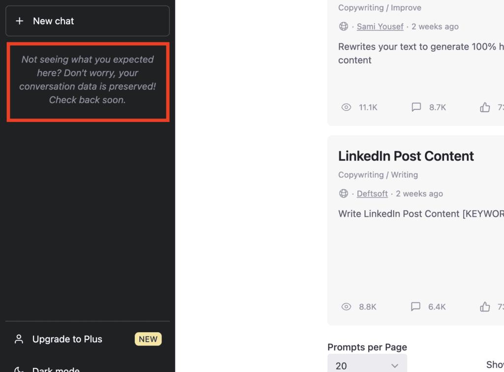 How to Fix ChatGPT Chat History Not Showing 1 How to Fix Not seeing what you expected here Don't worry your conversation data is preserved Check back soon on ChatGPT