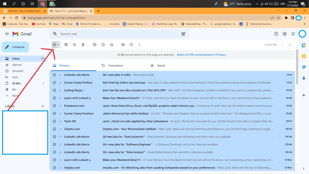 How To Delete More Than 50 Emails In Gmail 16 How to delete more than 50 email on gamil on PC step 2