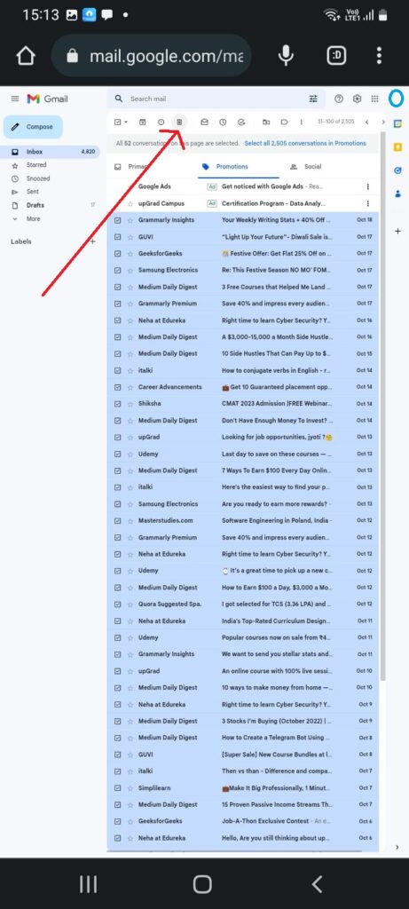 How To Delete More Than 50 Emails In Gmail 7 How to delete more than 50 email on gamil on android step 7