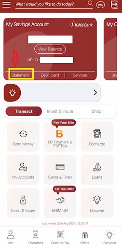 ICICI Bank Mini statement: Missed Call Number, SMS Banking 5 ICICI Bank Mobile Banking Home Screen