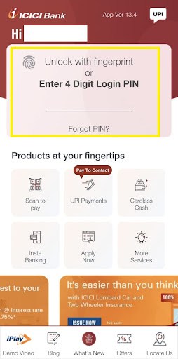 ICICI Bank Mini statement: Missed Call Number, SMS Banking 4 ICICI Bank Mobile Banking login screen