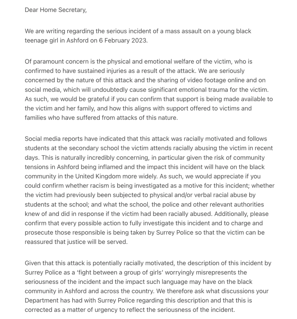 Thomas Knyvett School/ College Fight Video, Ashford School Fight Video 2 Janet Daby MP wrote to the Home Secretary