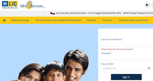 Full Form Of LIC 3 Life Insurance Corporation Login Page