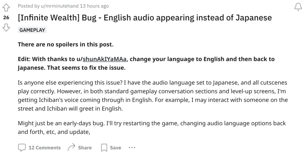 How to Fix Like a Dragon Infinite Wealth Japanese Audio Not Working Instead English Audio Appearing 2 Like a Dragon Infinite Wealth Japanese Audio Not Working