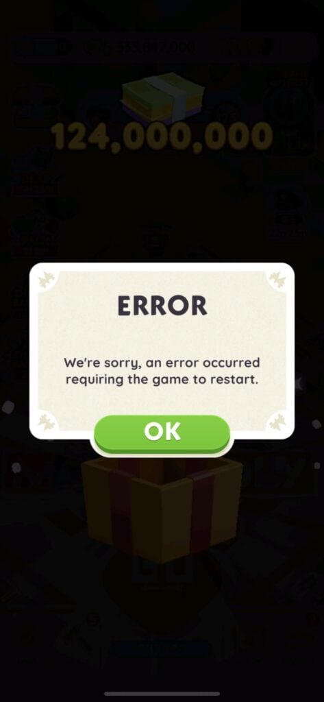 How To Fix Monopoly Go Crashing We’re Sorry An Error Occurred Requiring The Game To Restart 2 Monopoly Go Crashing Were Sorry An Error Occurred Requiring The Game To Restart