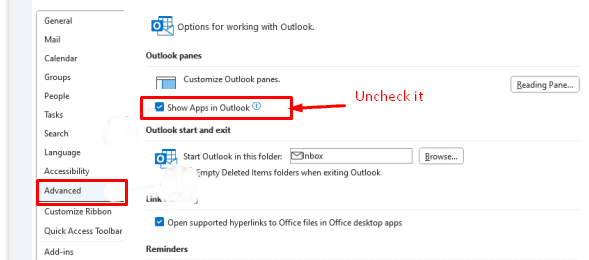 How To Move Outlook Navigation Toolbar From Side To Bottom 3 Move Microsoft Navigation toolbar from left to the bottom uncheck it