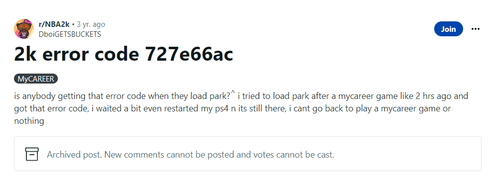 NBA 2K24 Error Code 727e66ac