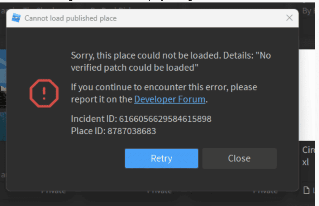 How to Fix "No Verified Patch Could be Loaded" on Roblox 2 No verified patch could be loaded Roblox