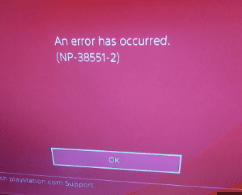 Playstation Error Code NP 38551 2 1