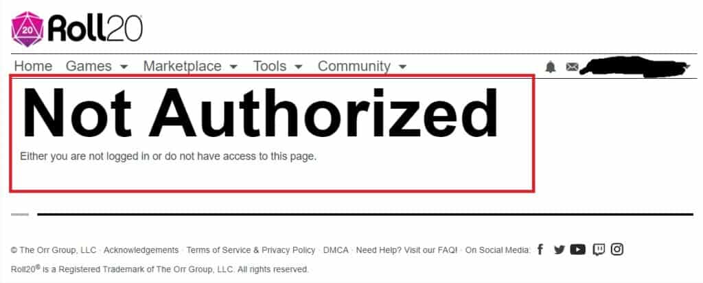 How To Fix Roll20 Not Authorized 1 Roll20 Not Authorized