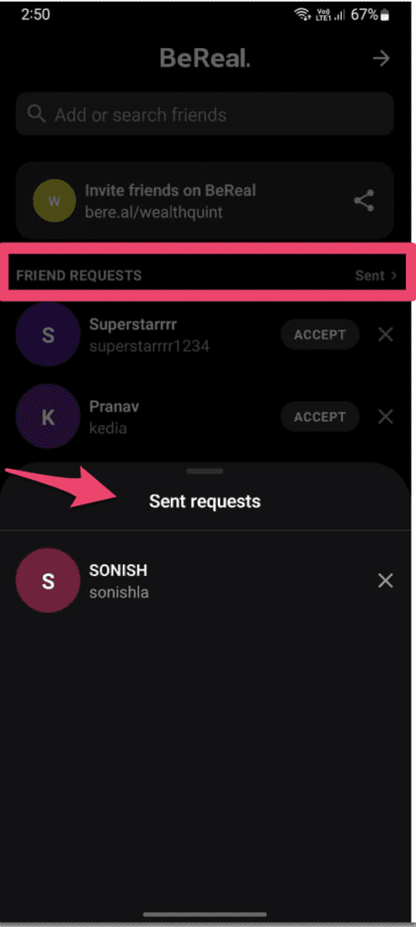 How to See Sent Friend Requests on BeReal 4 See Sent Friend Requests on BeReal 2