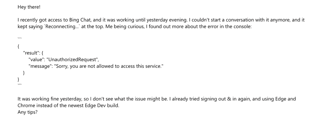 How to Fix "Sorry You Are Not Allowed to Access This Service" in Bing Chat 1 Sorry You Are Not Allowed to Access This Service in Bing Chat