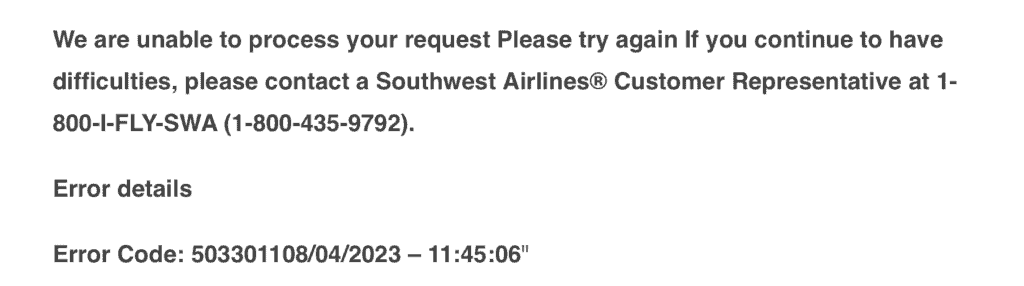 How to Fix Southwest Error Code 503301108 1 Southwest Error Code 503301108