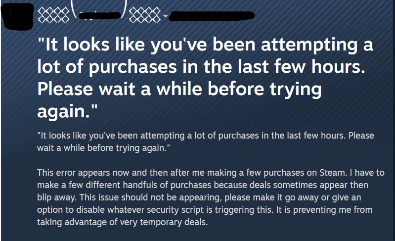 How To Fix Steam Too Many Purchase Attempts Cooldown 2 Steam Too Many Purchase Attempts Cooldown