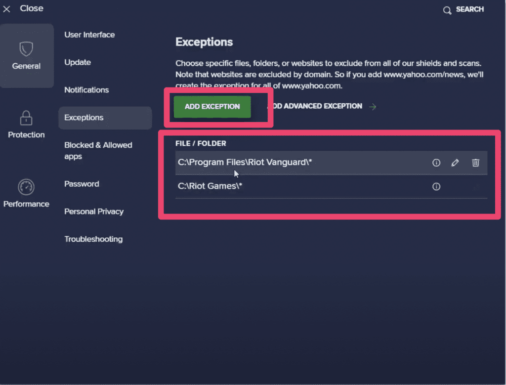 How to Fix Valorant Bootstrap Packaged Game Error 3 Step 3 Add Riot Games and Riot Vanguard Folders to Exception in Antivirus