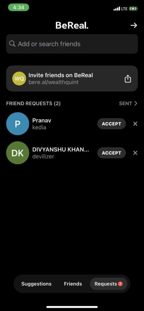 How to See Sent Friend Requests on BeReal 3 Step 3 BeReal friends
