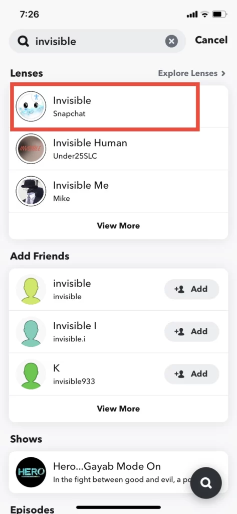How to Use or Remove Invisible Filter on Snapchat? 4 Step 4 Click on Invisible Lens by Snapchat