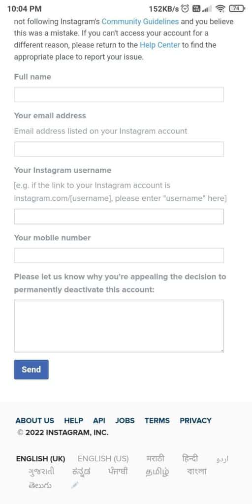 Fix: Your Account Will Be Suspended Soon Instagram 3 Step 5. Fill In Your Details