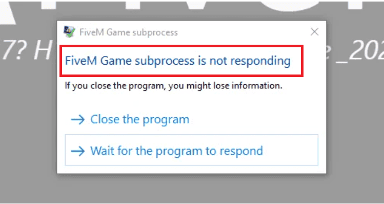 How To Fix FiveM Game Subprocess Not Responding 1 Subprocess Not Responding" On FiveM