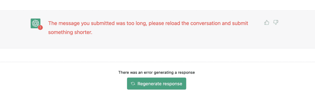 Fix: The Message You Submitted Was Too Long, Please Reload The Conversation And Submit Something Shorter ChatGPT 1 The message you submitted was too long, please reload the conversation and submit something shorter.