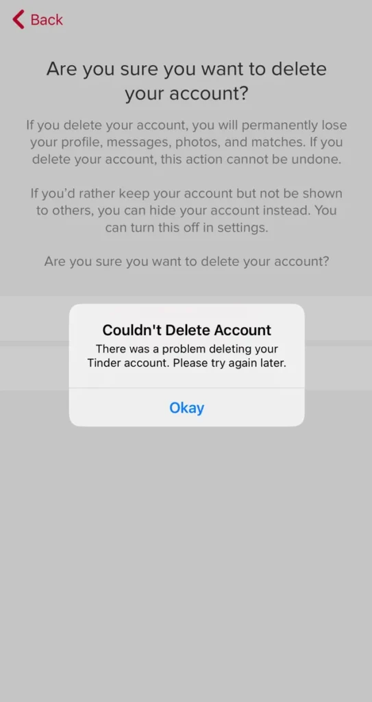 How To Fix There Was A Problem Deleting Your Tinder Account 1 There Was A Problem Deleting Your Tinder Account