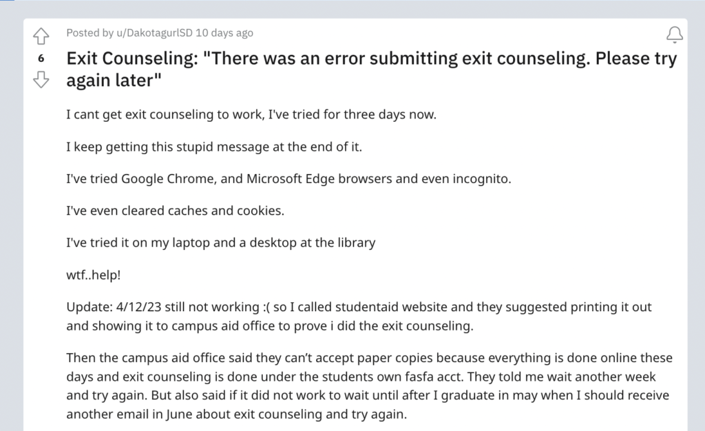 How to Fix There Was An Error Submitting Exit Counseling Please Try Again Later 1 There Was An Error Submitting Exit Counseling Please Try Again Later