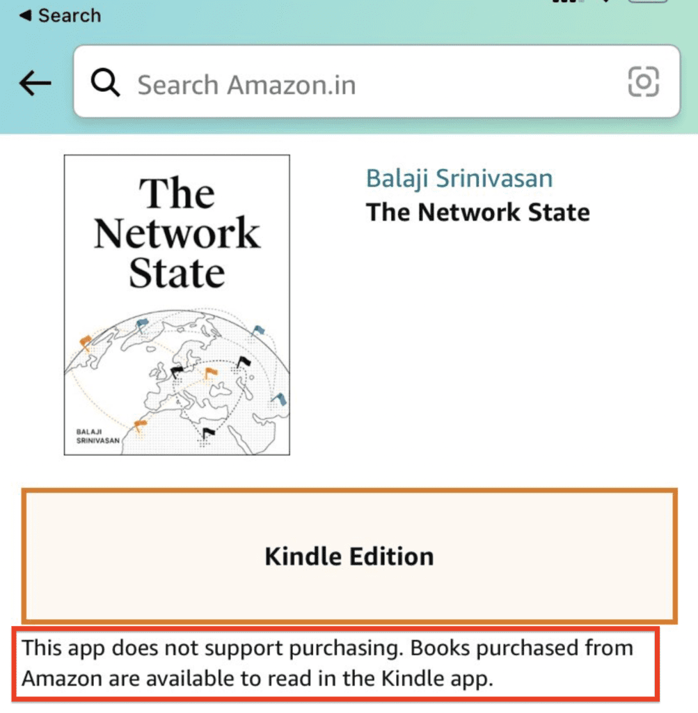 Fix: This App Does Not Support Purchasing Books Purchased From Amazon Are Available to Read in the Kindle App 1 This app does not support purchasing, Books purchased from amazon are available to read in the Kindle app