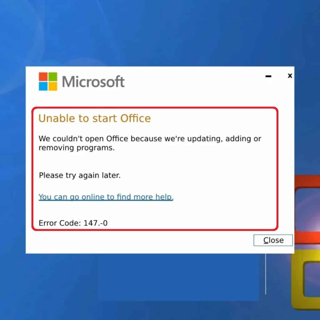 Unable to Start Office error code 147 0